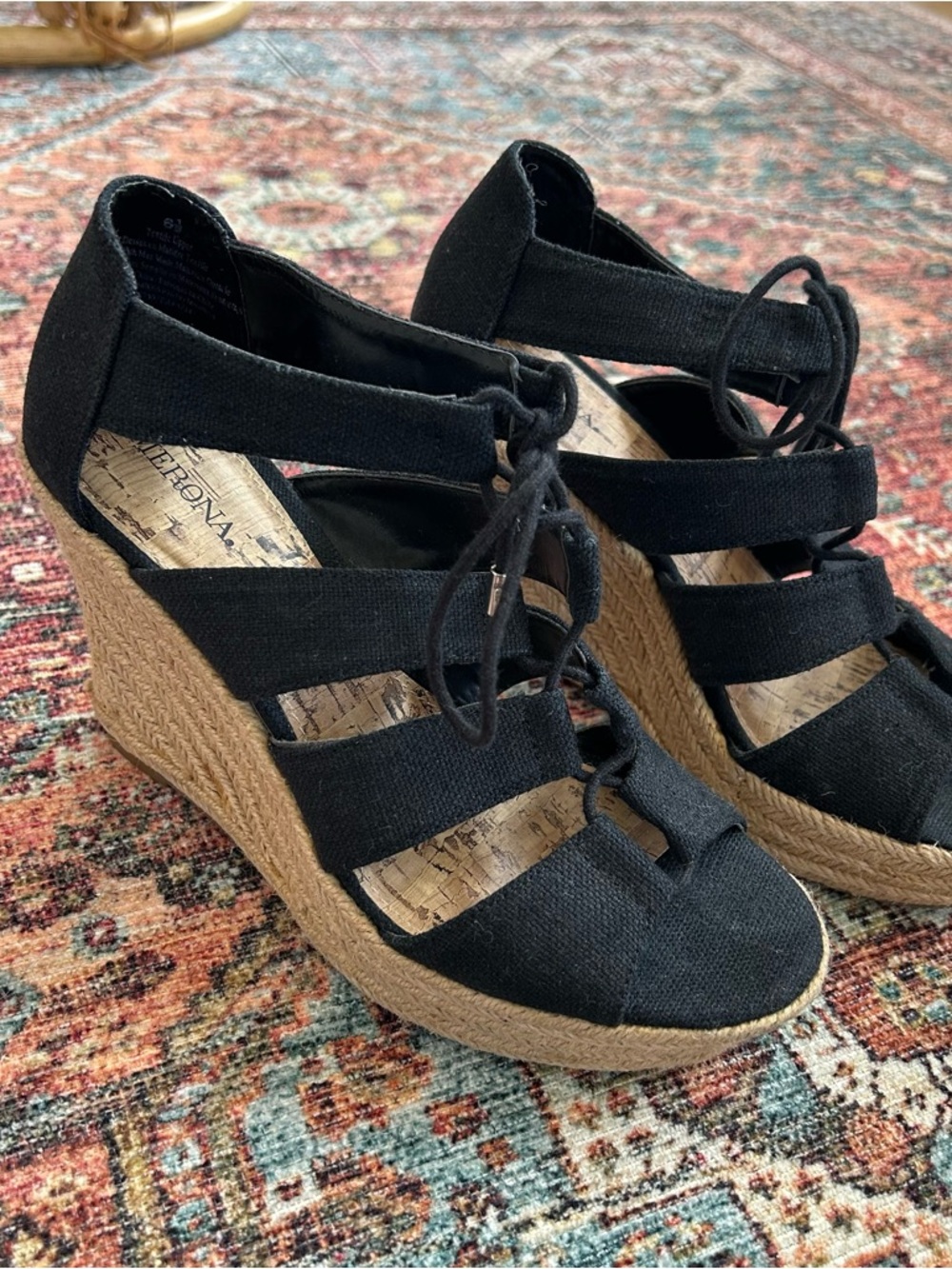Merona Black Espadrille Lace-Up Wedge Sandals